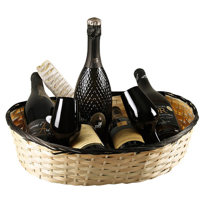 Clara basket, bamboo/natural rush/black, oval, 45x35x10cm
