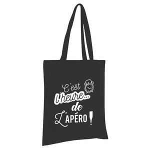 Chelsea black cotton canvas tote bag - It's aperitif time!
