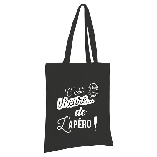 Sac tote bag Chelsea toile coton noir - Cest lheure de lApéro