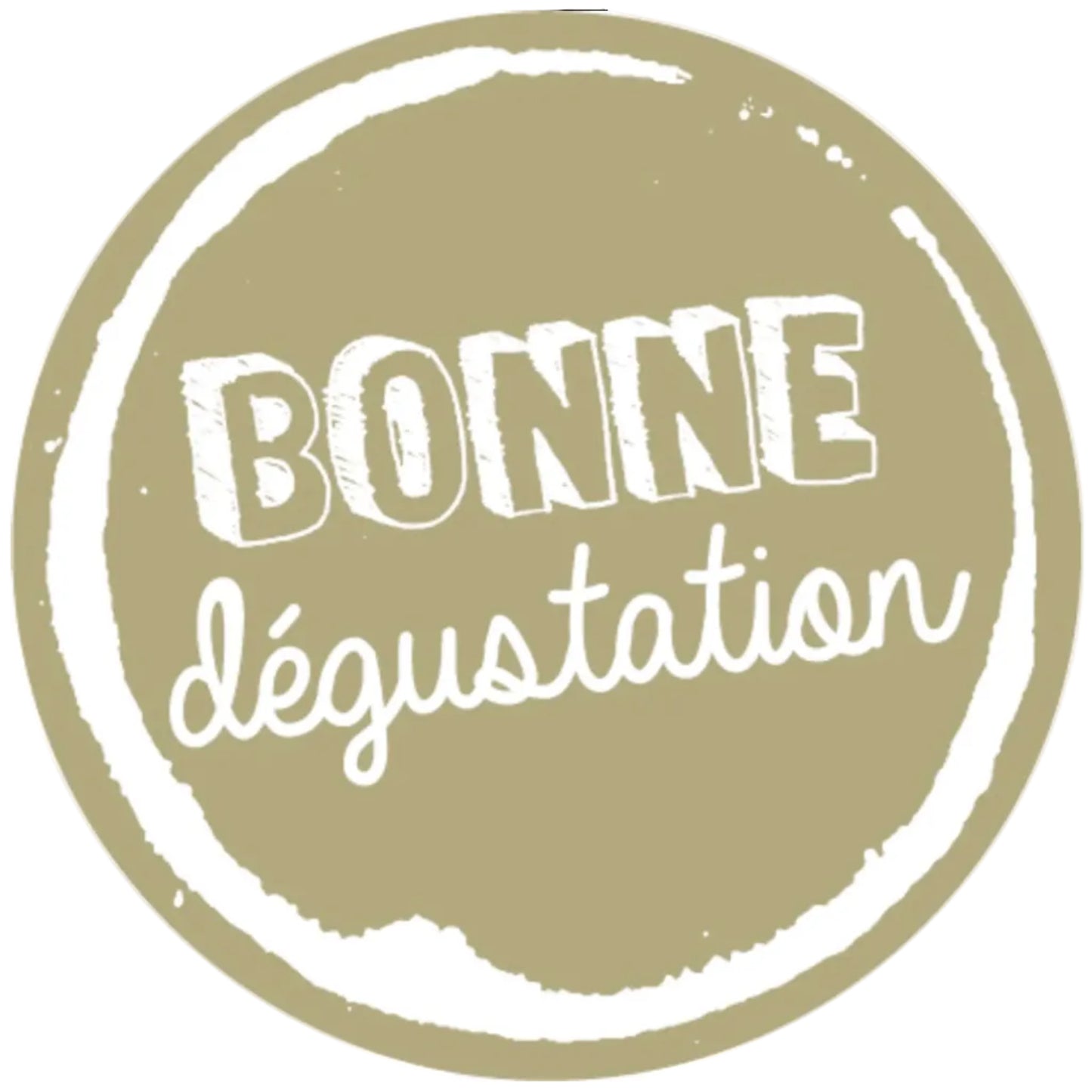 Etiquette adhésive ronde or/blanc - Bonne dégustation (boîte de 500)