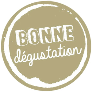 Etiquette adhésive ronde or/blanc - Bonne dégustation (boîte de 500)