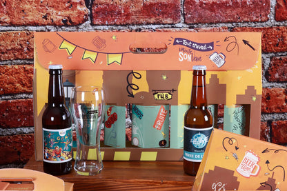San Francisco cardboard suitcase containing 8 x 33cl beers (long neck type)
