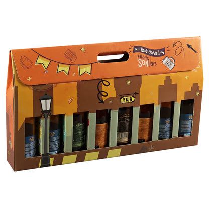 San Francisco cardboard suitcase containing 8 x 33cl beers (long neck type)