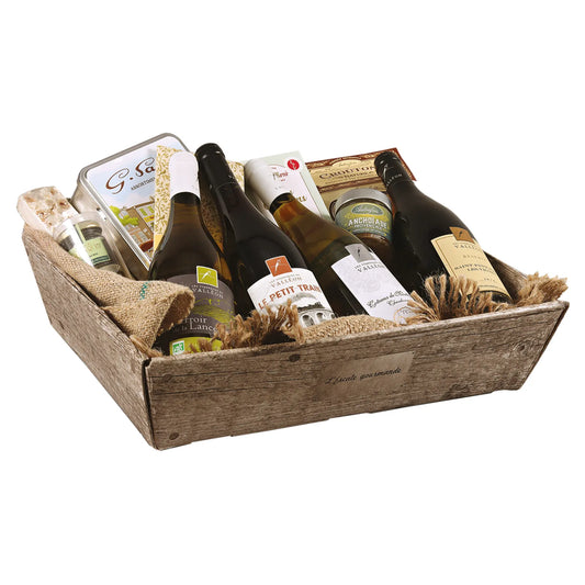 Corbeille Lorriane carton imitation bois grisé 42x31x10cm