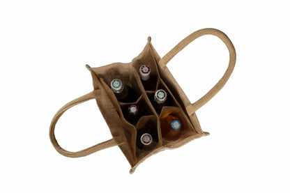 Goa reusable bag made of natural jute canvas, holds 6 bottles