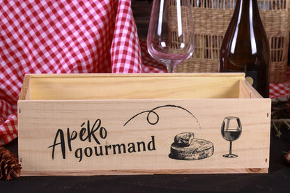 Caisse Gaston bois de pin 2 bouteilles - Apéro Gourmand