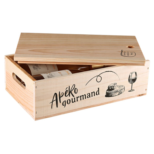 Caisse Gaston bois de pin 2 bouteilles - Apéro Gourmand