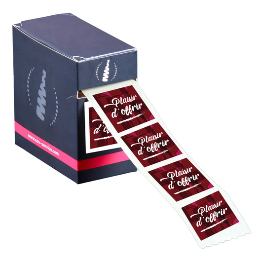 Square adhesive label, burgundy/white - Pleasure of Giving (box of 500)