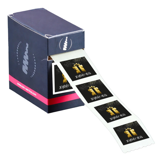 Black/gold square adhesive label - Merry Christmas (box of 500)