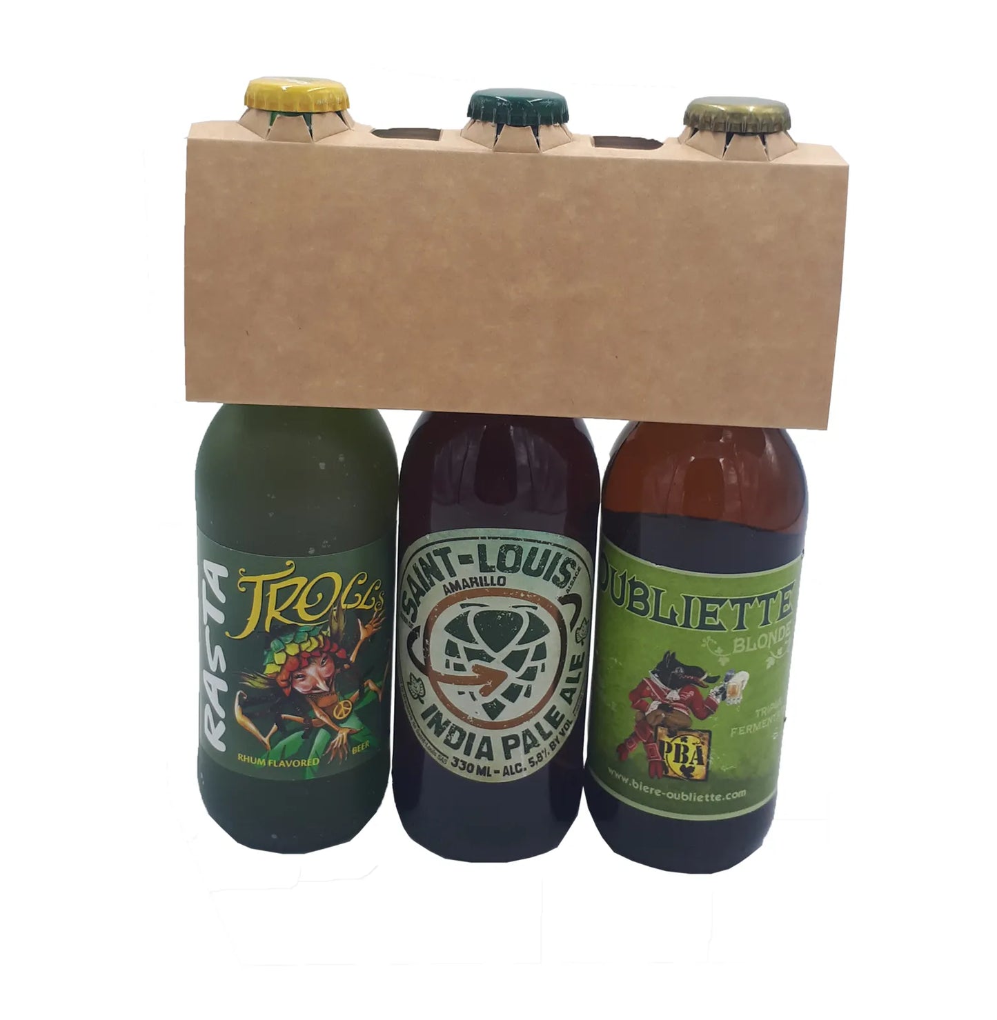 Tripack en carton pour 3 bières (type long neck)