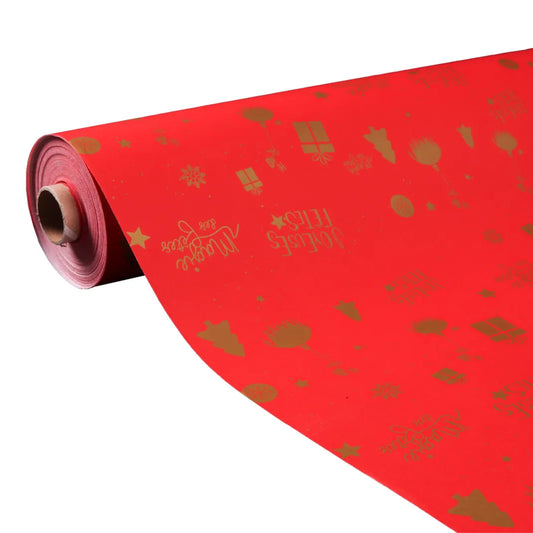 Festive red coated kraft Sofia gift wrap 0.50x200m