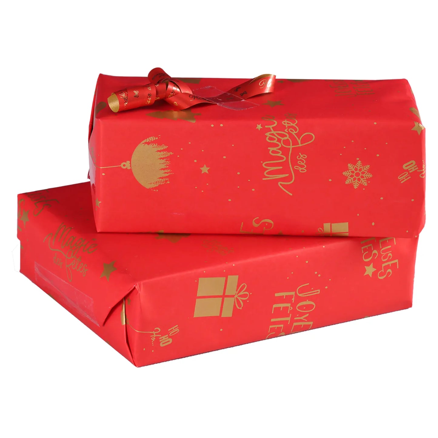 Festive red coated kraft Sofia gift wrap 0.50x200m