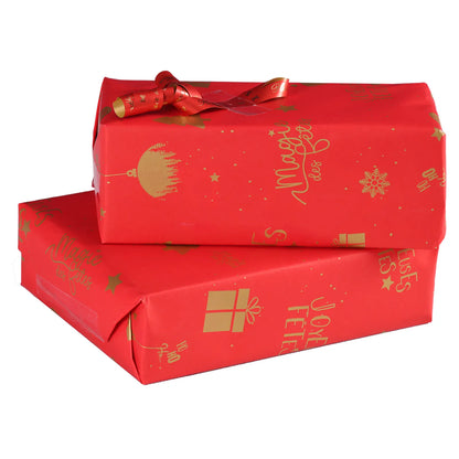 Festive red coated kraft Sofia gift wrap 0.50x200m