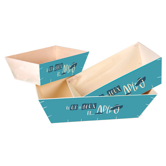 Corbeille Alizée bois peuplier naturel/bleu 44x32x12cm - Apéro