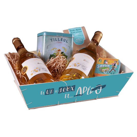 Corbeille Alizée bois peuplier naturel/bleu 35x26x11cm - Apéro