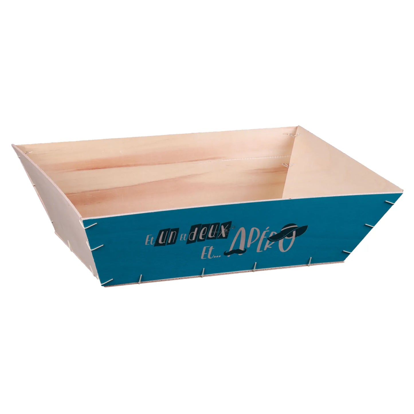 Corbeille Alizée bois peuplier naturel/bleu 44x32x12cm - Apéro