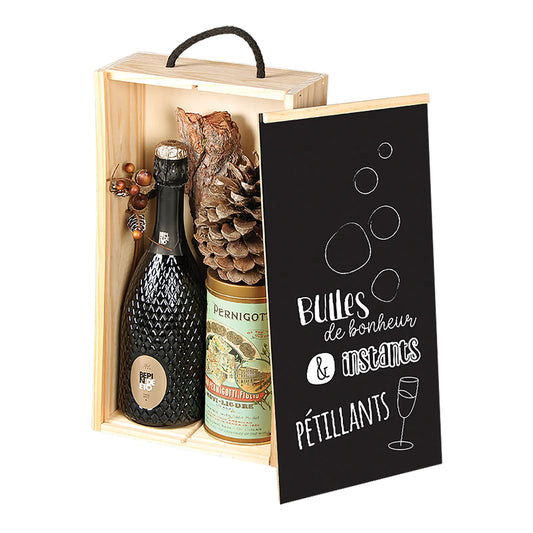Coffret Lalo bois de pin 2 bouteilles - Bulles de Bonheur