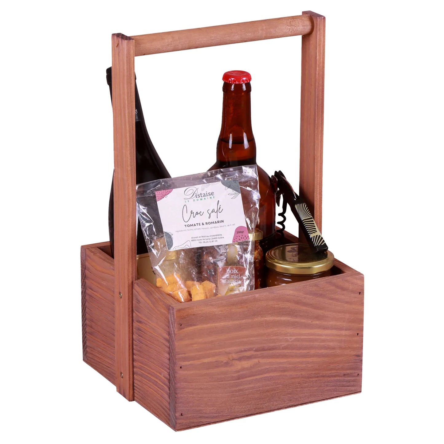 Panier Bruno bois 4 bouteilles