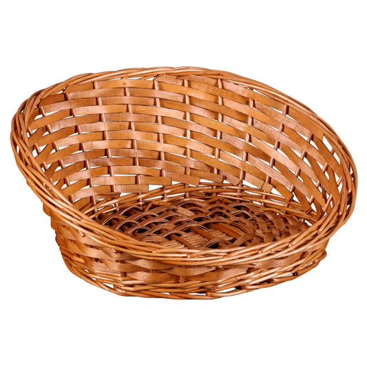 Amber wicker/light brown wood asymmetrical basket 36x30x5/15cm