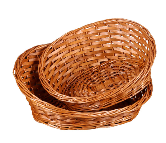 Amber wicker/light brown wood asymmetrical basket 36x30x5/15cm