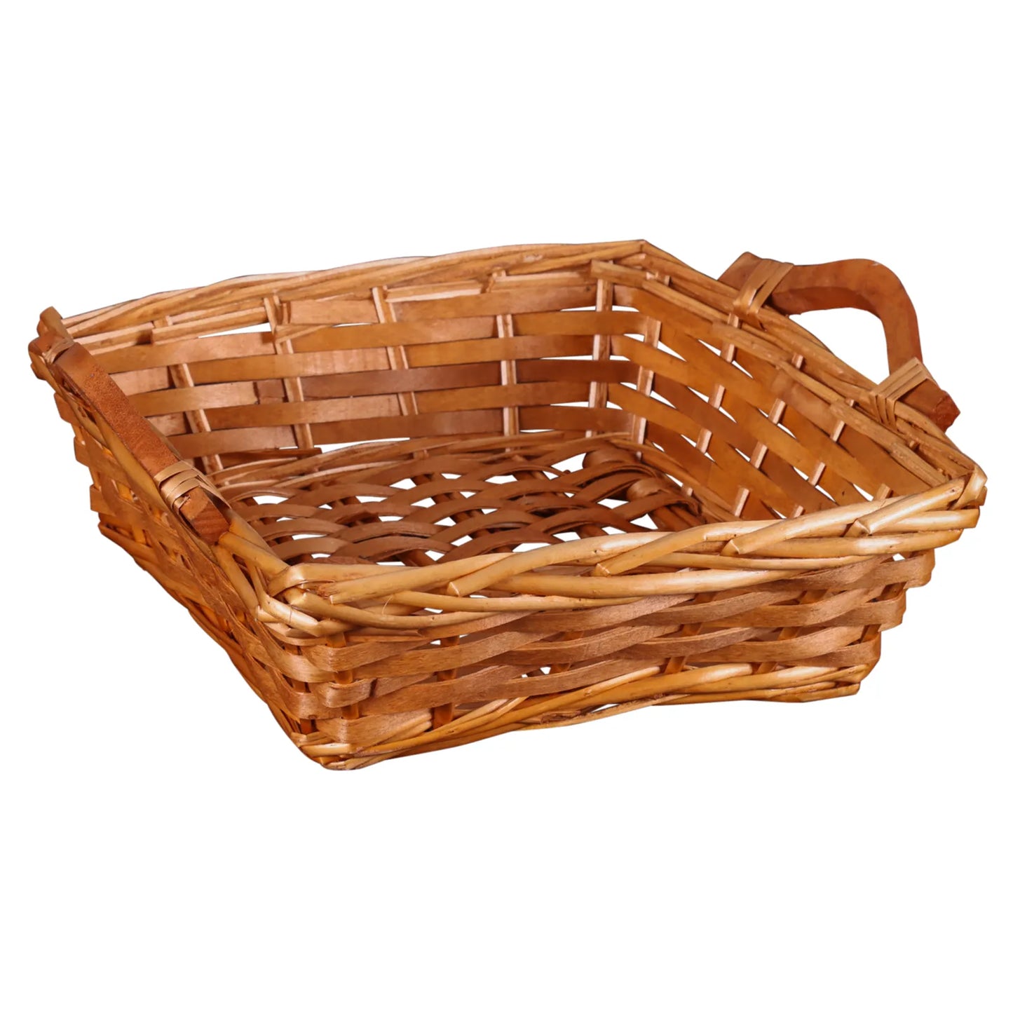 Corbeille Ambre osier/bois brun clair carrée 26x26x8cm