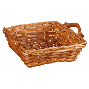 Corbeille Ambre osier/bois brun clair carrée 26x26x8cm