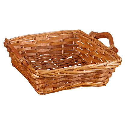 Corbeille Ambre osier/bois brun clair carrée 26x26x8cm