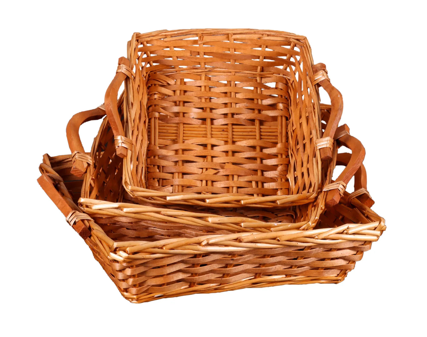 Corbeille Ambre osier/bois brun clair carrée 26x26x8cm