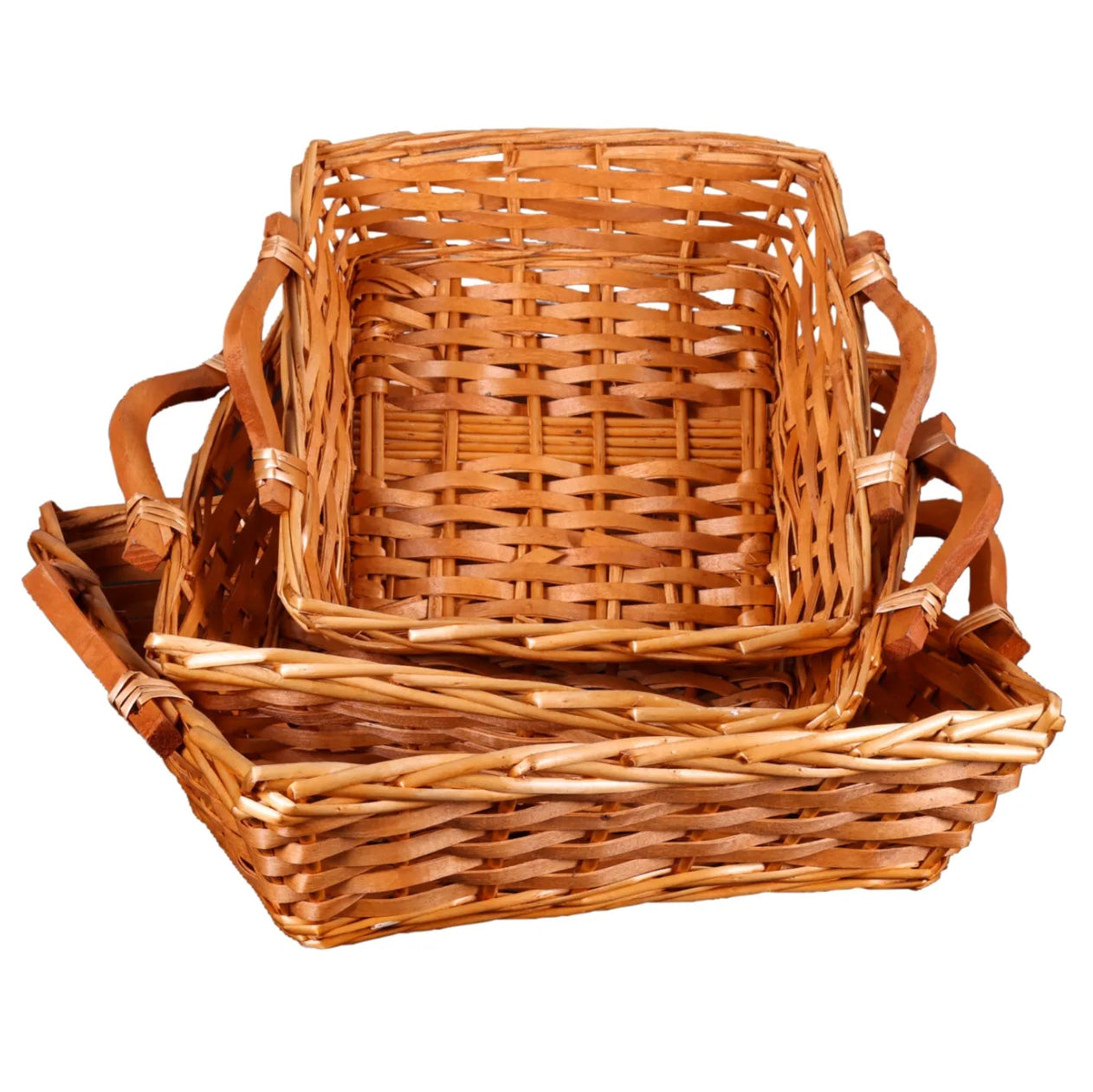 Corbeille Ambre osier/bois brun clair carrée 38x38x10cm