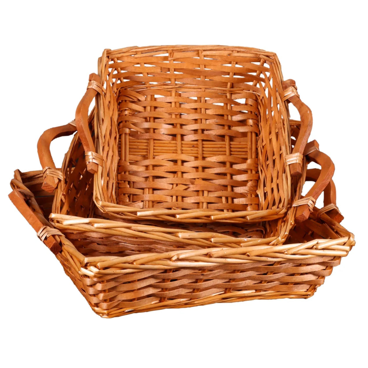 Corbeille Ambre osier/bois brun clair carrée 31x31x10cm