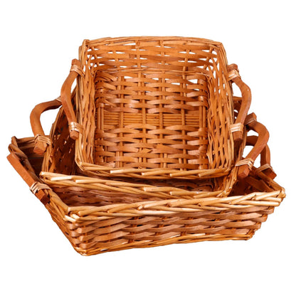 Corbeille Ambre osier/bois brun clair carrée 31x31x10cm