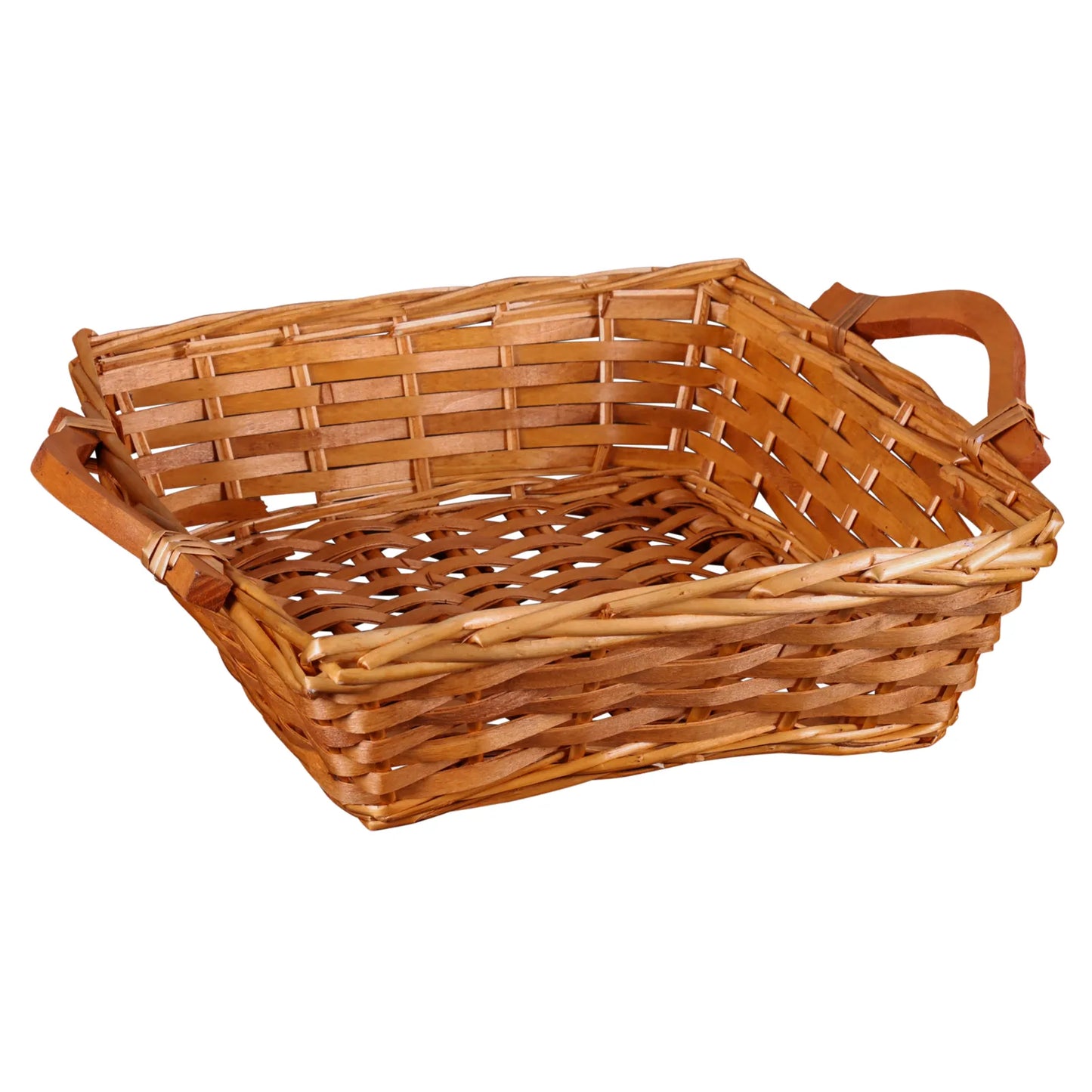 Corbeille Ambre osier/bois brun clair carrée 31x31x10cm