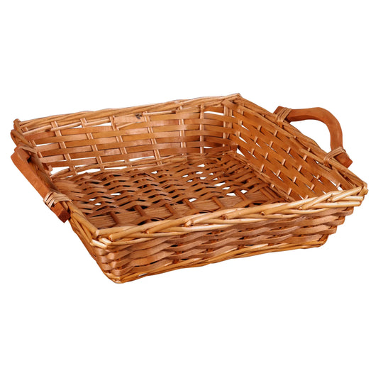 Corbeille Ambre osier/bois brun clair carrée 38x38x10cm