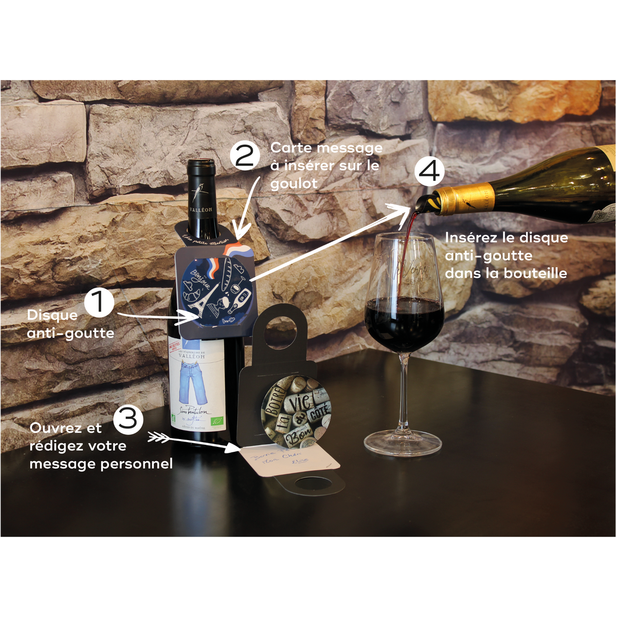 Message card/Victoria bottle neck with anti-drip disc - Verona/Happy Holidays