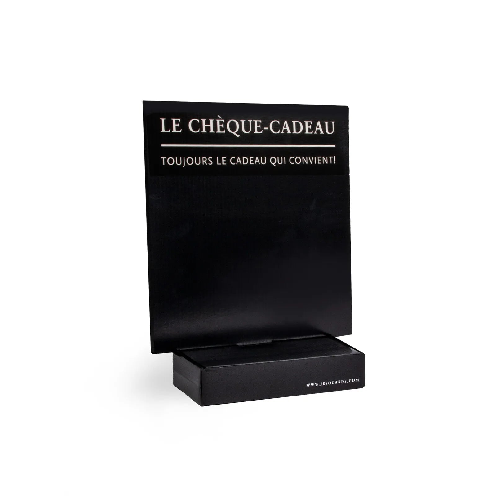 Avanti black cardboard display stand, for 10 gift vouchers – Oplezio