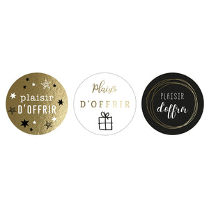 Etiquette adhésive ronde - Plaisir dOffrir (set de 3 panachées-boite de 500)