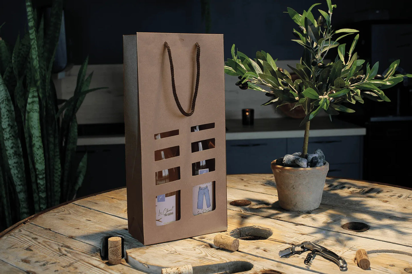 Sac Elusa papier kraft 2 bouteilles fenêtres