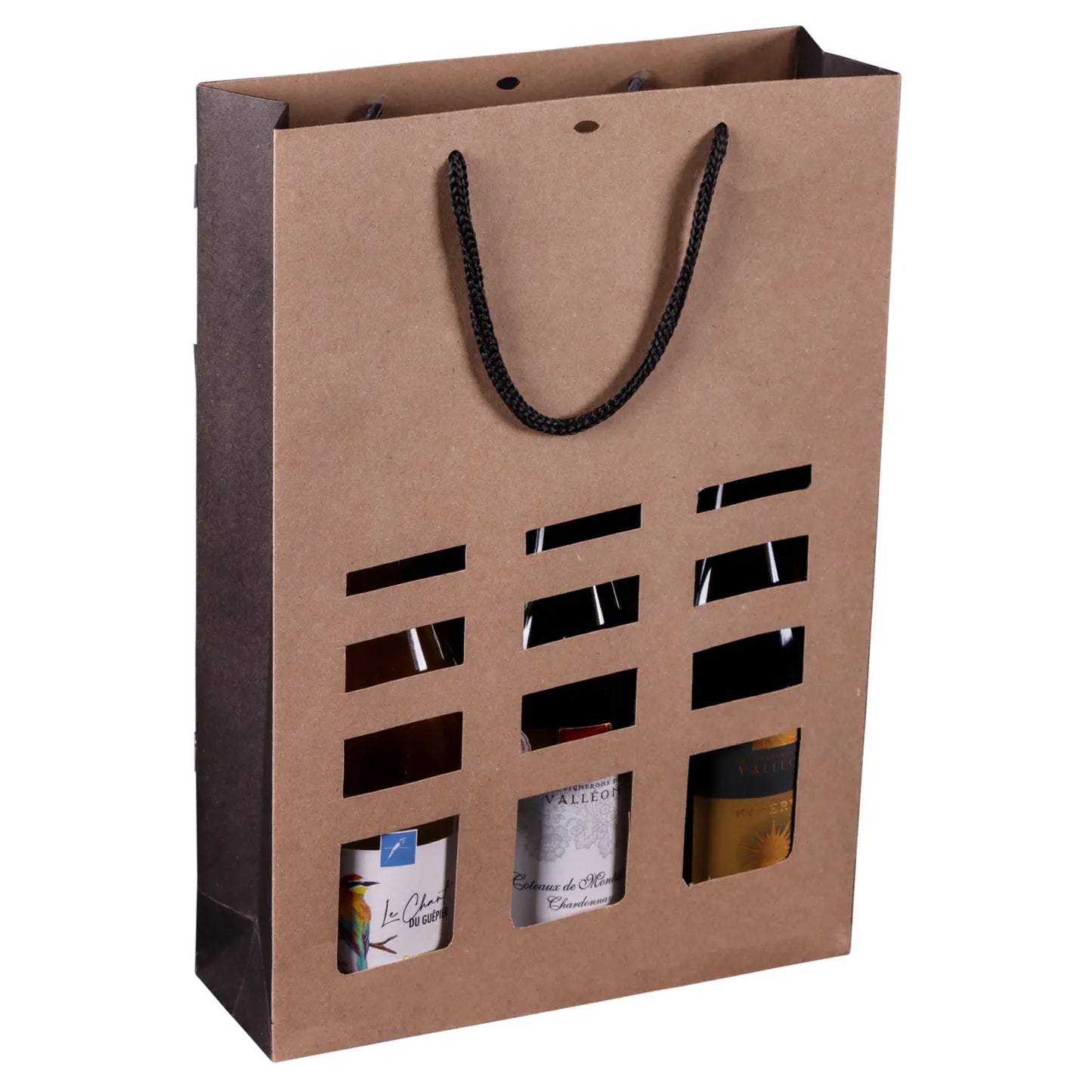 Elusa kraft paper bag with 3 window bottles