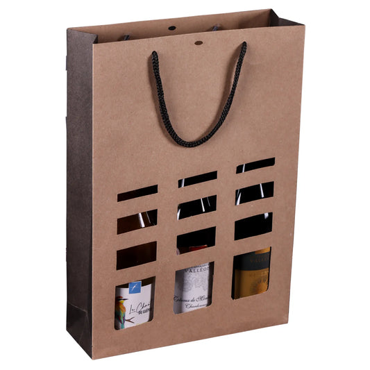 Sac Elusa papier kraft 3 bouteilles fenêtres