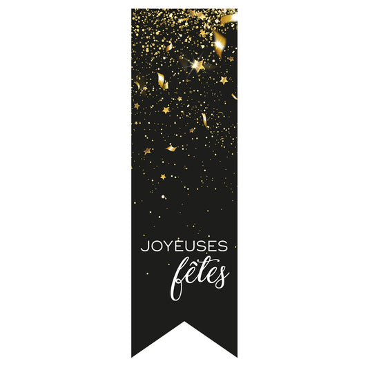 Petra black/gold adhesive closure label - Happy Holidays (box of 200)