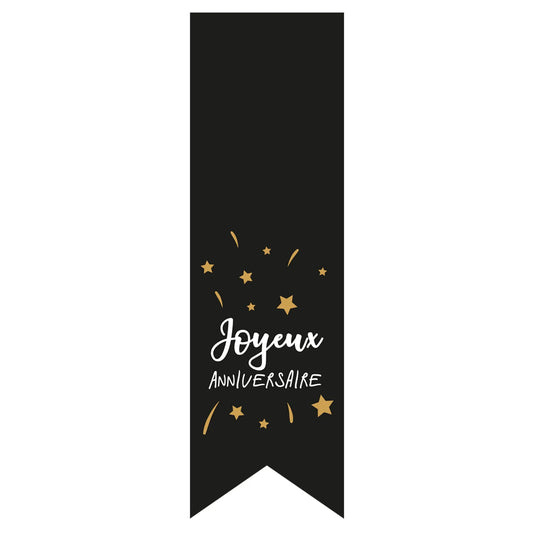 Etiquette de fermeture adhésive noir/blanc - Joyeux Anniversaire (boîte de 200)