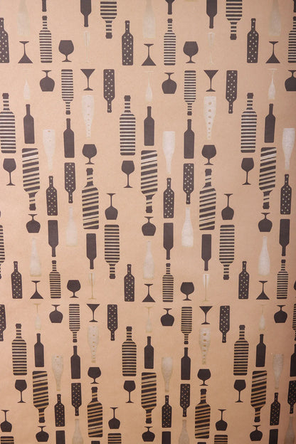 Recycled kraft-flavored gift wrap, brown/black/gold, 0.70 x 100 m