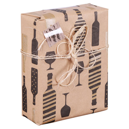 Recycled kraft-flavored gift wrap, brown/black/gold, 0.70 x 100 m