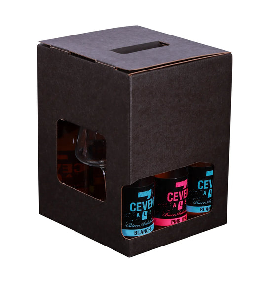 Buffalo cardboard suitcase containing 6 x 33cl (long neck) beers + 2 glasses