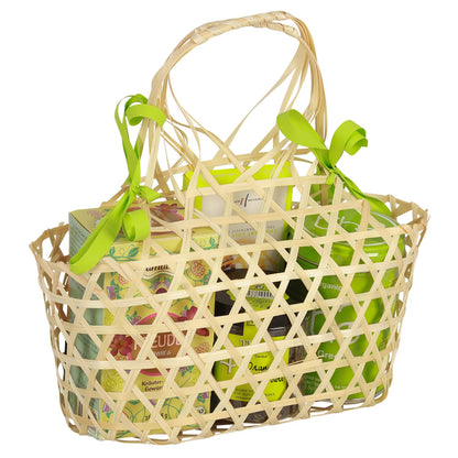 Lio openwork basket, natural bamboo, oval, 25x12x12/24cm