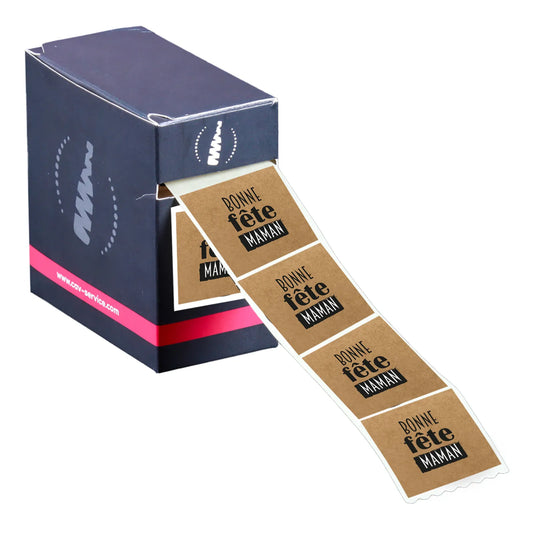 Etiquette adhésive carrée kraft/noir/blanc - Bonne Fête Maman (boîte de 500)