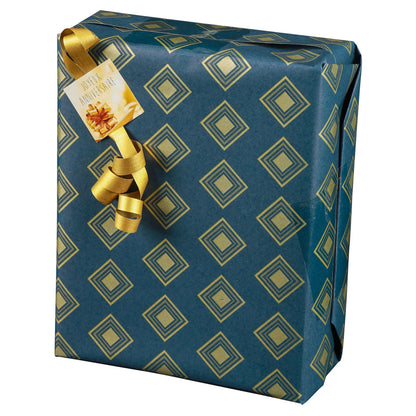 Papier cadeau Verona papier couché bleu/or 0.50x200m