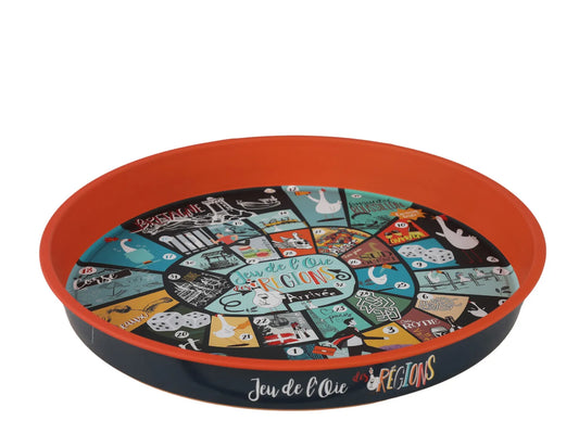 Plateau Viggo métal rond - Jeu de lOie des régions