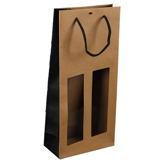 Sac Elusa papier kraft 2 bouteilles fenêtres PVC