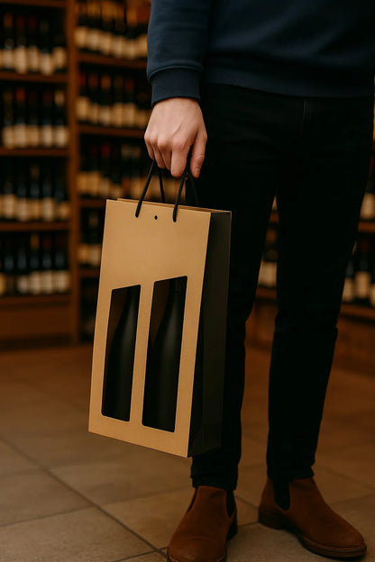 Elusa kraft paper bag with 2 PVC window bottles
